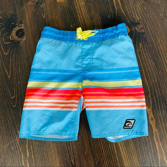 Boys Laguna & Kanu Surf Swim Trunks Blue, Green Stripes Size Small 8 - Picture 2 of 11